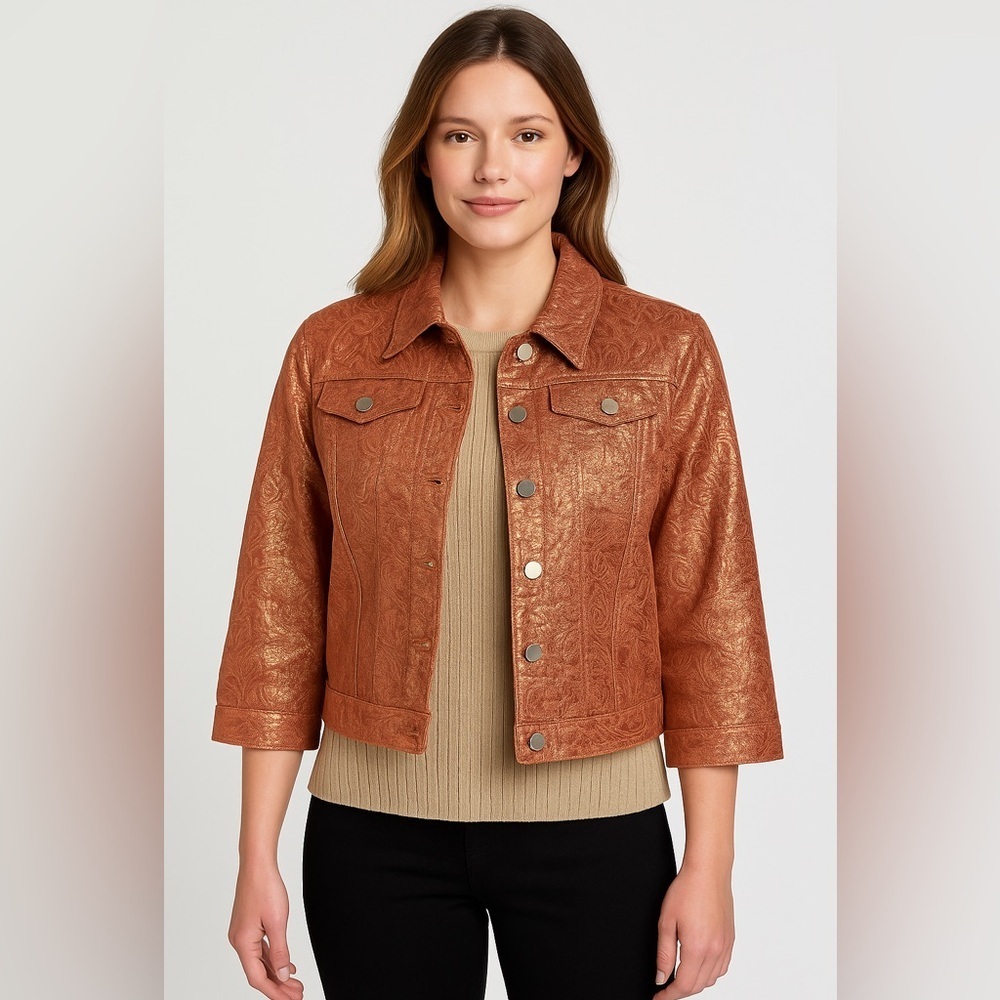 Ruby Rd. metallic paisley jacket in a beautiful copper-gold tone, size 14. - Picture 1 of 8